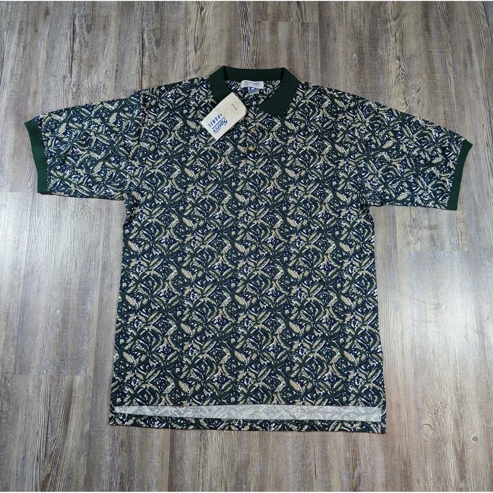NOS Vintage Super Sports Golf Apparel Geometric Polo Shirt Green Men's XL NWT